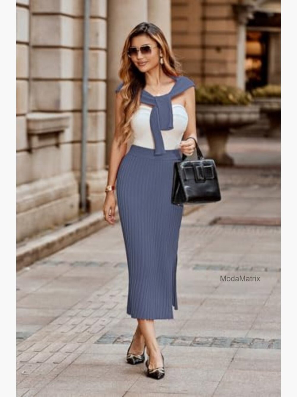 Ribbed Knit 2-Piece Set Crop Top Bodycon Maxi Skirt Medium - Picture 3 of 7
